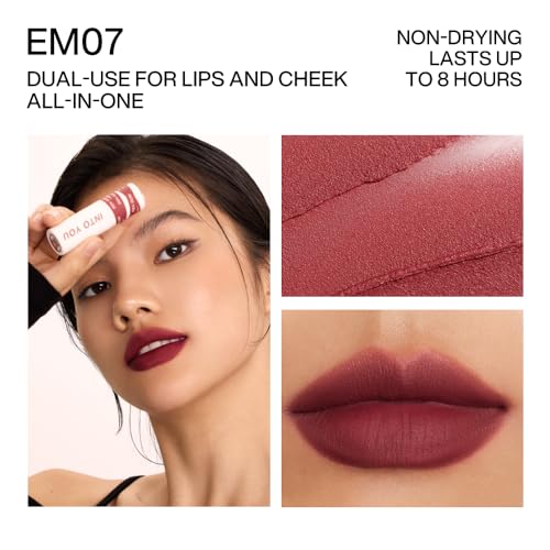 INTO YOU Matte Lipstick for Women, Matte Red Lipstick Long Lasting, Multi-Purpose for Lips and Cheek, Non-Stick Cup Not Fade Lip Stain Makeup Cosmetics Official Directly (EM07)