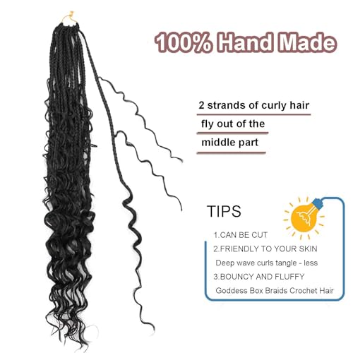 Goddess Box Braids Crochet Hair - 24 inch Crochet Box Braids Pre Looped 8 packs Boho Box Braids Crochet Hair Curly Ends,Bohomian Box Braid Crochet Hair for Black Women 1b