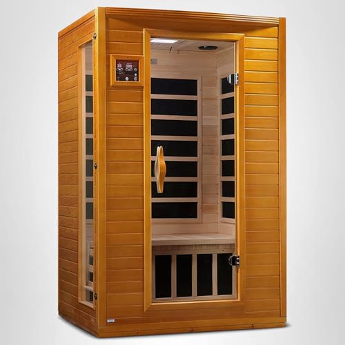DYNAMIC SAUNAS Andora 2-Person Low EMF FAR Infrared Sauna with Red Light Therapy - Personal Indoor Dry Heat Wooden Sauna with Bluetooth Speakers for Home & Gym - Made from Canadian Hemlock Wood