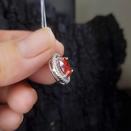 Round Sunstone Necklace Tangerine Orange Sapphire Pendant High Quality Lab created Sterling Silver 4 CT Red Orange Spessartite Garnet Jewelry