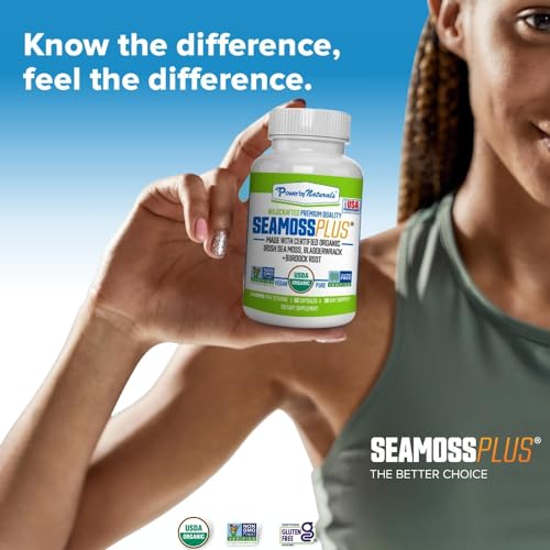 Power By Naturals SeaMoss Plus - USDA Organic Irish Sea Moss Capsules w/Wild Harvested Irish Seamoss, Bladderwrack & Burdock Root Immunity Supplement Sea Moss Pills for Adult 60Ct - 1 Pack