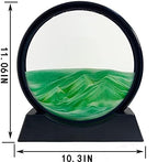 Moving Sand Art Liquid Motion - Moving Sand Art Picture Decor 3D Deep Sea Sandscape, Round Glass Frame Display Flowing Sand Relaxing Toy for Desktop Home Office Work Decoration(Green, 12")