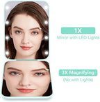 wobsion Small Mirror with Lights,LED Compact Makeup Mirror,1x/3x Mini Travel Mirror with Magnification,Portable Hand Held Mirror for Purse,Pocket,Gifts for Girls,Cyan
