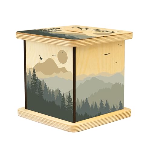 Wooden Piggy Bank for Kids and Adults, Personalized Gift Handmade in USA by BloomOwl, Custom Piggy Bank, Personalized Banks for Kids, Gifts for Baby Boys and Girls (Mountains)