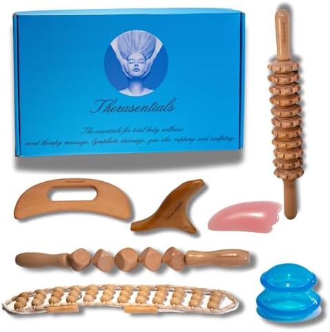 Wood Therapy Massage Tools 8-in-1, Lymphatic Drainage Massager, Maderoterapia Kit - Anti Cellulite Complete Body Sculpting Tools for Total Relaxation & Relief - Massager Tool for Anti Aging