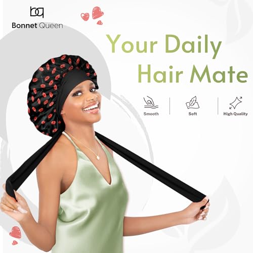 BONNET QUEEN Silk Bonnet for Sleeping Women Satin Bonnet Hair Bonnet Night Sleep Cap Scarf wrap for Curly Hair with tie Band