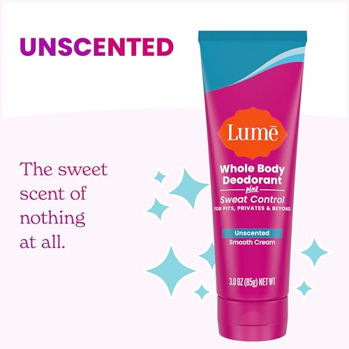 Lume Whole Body Deodorant Plus Sweat Control - Smooth Cream Tube - 72 Hour Odor And Sweat Control - Baking Soda Free, Skin Loving - 3.0 ounce (Pack of 2) (Unscented)