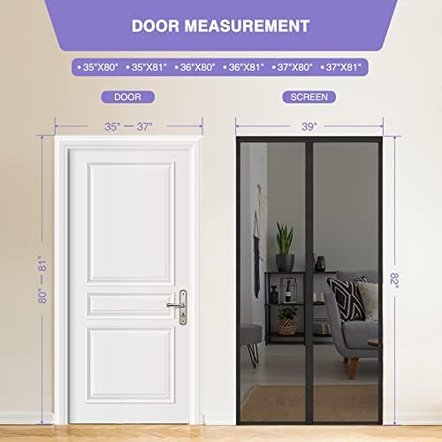 Titan Mall Fiberglass Magnetic Screen Door, Self Sealing & Heavy Duty Door Screen Magnetic Closure Keep Bugs Out, Retractable & Hands Free Door Screen 39" x 82"