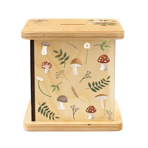 Wooden Piggy Bank for Kids and Adults, Personalized Gift Handmade in USA by BloomOwl, Custom Piggy Bank, Personalized Banks for Kids, Gifts for Baby Boys and Girls (Mushroom)