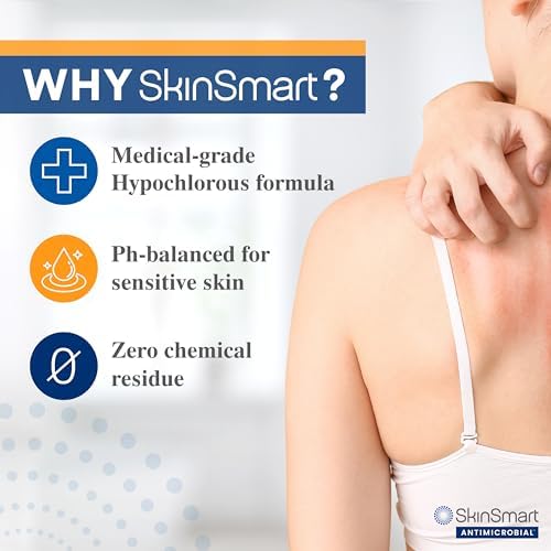 SkinSmart Antimicrobial Eczema Therapy with Hypochlorous Acid, Removes Bacteria so Skin Can Heal, for Adults, Kids and Seniors, 8 Ounce Clear Spray