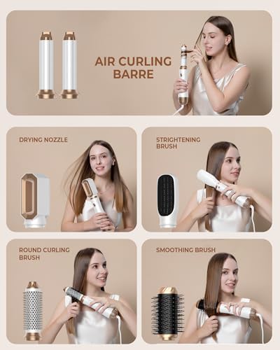 6 in 1 Blow Dryer Brush, Detachable Hair Dryer Brush Air Curler Air Styler Wrap, Curly Twist Hot Air BrushCurling Iron Brush, Blow Dryer Hot Brush Styler Negative Ion, Travel Hair Styling Tool