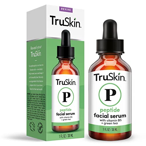 TruSkin Peptide Serum For Face – with Collagen Boosting Peptides, Amino Acids, Green Tea, Aloe and Vitamins B5 & E – Skin Barrier Support, Stronger and Firmer-Looking Skin, 1 fl oz