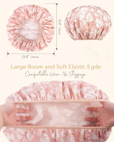 Yanibest Waterproof Shower Cap for Women, Reusable Double Layer Shower Cap, Non-Slip Shower Cap for Most Hair Types, One Size