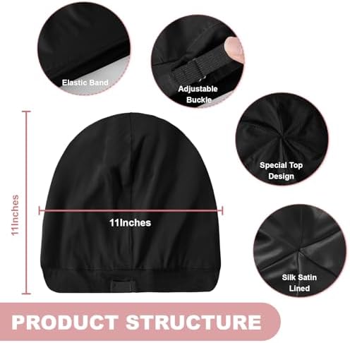 Silk Bonnet for Sleeping Women, Adjustable Silky Satin Lined Sleep Cap, Silk Hair Wrap for Sleep Night Cap