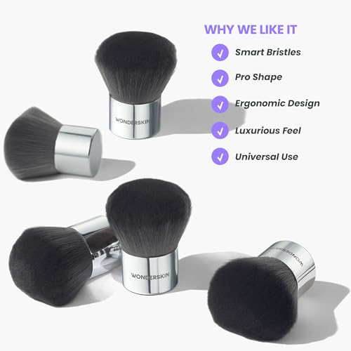 Wonderskin Kabuki Brush - Round Top Bronzer Brush for Face & Body - Ultra-Soft Bristles for Liquid, Pressed, Loose Foundation or Setting Powder Makeup