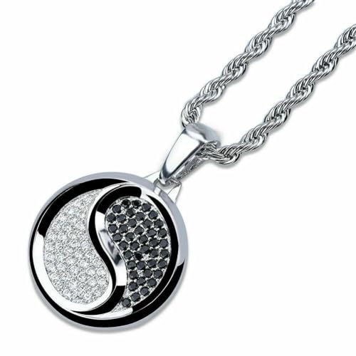 2.10 Ct. Round Cut Lab-Created Diamond Men's & Women's Yin-Yang Symbol Pendant Necklace, 14K White Gold Finish Ice-Out Hip Hop Charm