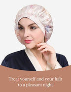 LilySilk 100% Mulberry Silk Bonnet, Silk Night Sleep Cap Adjustable Hair Wrap for Sleeping, Pink Purple Water