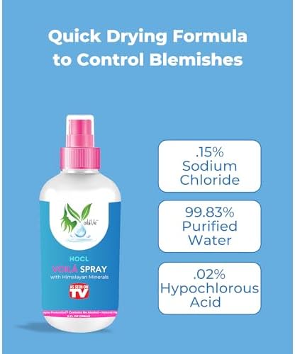 VoilaVe HOCL Spray | Hypochlorous Acid Spray for Skin | HOCL Face & Body Mist Toner for Acne, Scars, Redness, Irritations, Itchy Scalp & Piercing Aftercare | As Seen on TV – 8oz (Packaging May Vary)