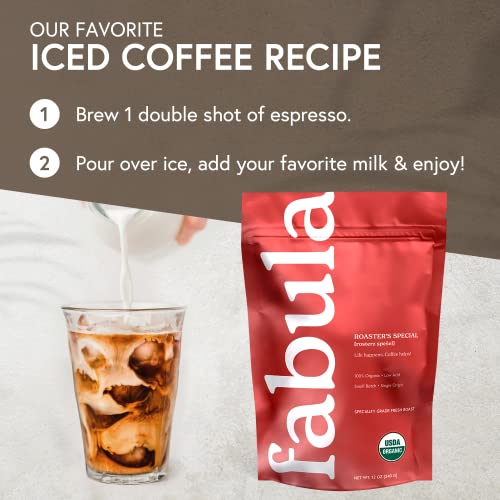 Fabula Coffee Half-Caff Medium Roast Whole Beans - Organic - Low Acid - Single Origin - Non-GMO - Mold Free - 12 Ounces