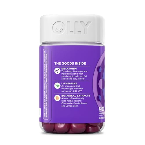 OLLY Sleep Gummy, 3mg Melatonin, L-Theanine, Chamomile, Lemon Balm, Sleep Aid, BlackBerry, 90 Count