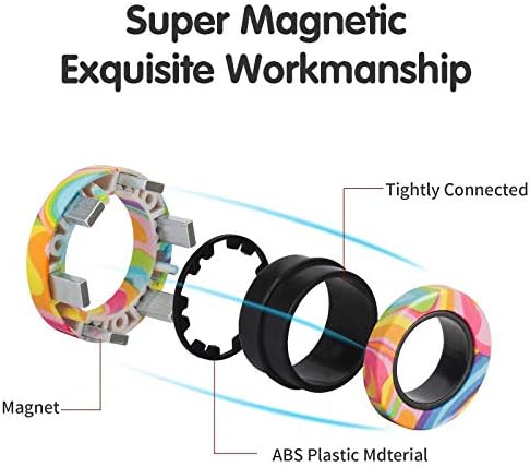 (6PCS) Magnetic Rings Fidget Toy Set, Idea ADHD Fidget Toys, Adult Fidget Magnets Spinner Rings for Anxiety Relief Therapy, Fidget Pack Great Gift for Adults Teens Kids