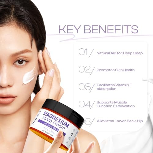 Magnesium Sleep Cream: Long Lasting Moisturizing Topical Magnesium Lotion with Lavender Oil for Leg Cramps Pain Safe for Kids 120g/4.2oz