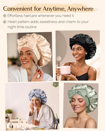 YANIBEST Double Layer Silk Satin Bonnet for Sleeping Women Printed Pattern Satin Bonnet with Tie Band for Women Curly Natural Hair