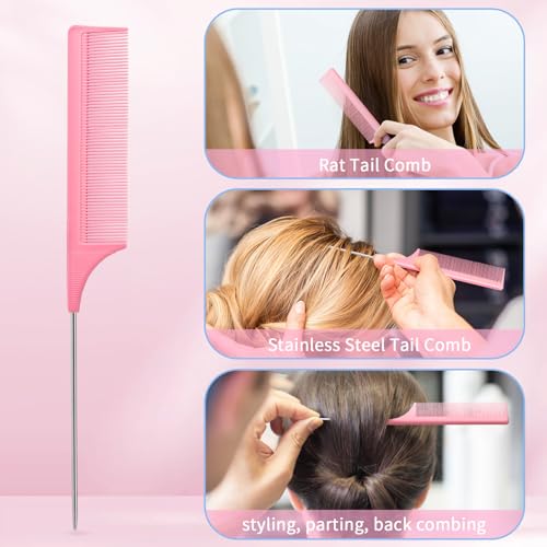 BRUSHZOO Hair Brush Set, Hair Brushes for Women Men kid Wet Dry All Hair Detangling Parting Styling, Brush Set with Detangler Brush, Edge Brush, Teasing brush, Rat Tail Comb (Pink)