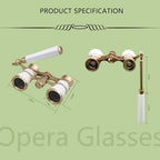 BLACKICE Opera Glasses, Opera Binoculars, 3X25 Theater Binoculars Compact with Adjustable Handle for Adults Kids Women in Concert Theater Opera (White with Handle)