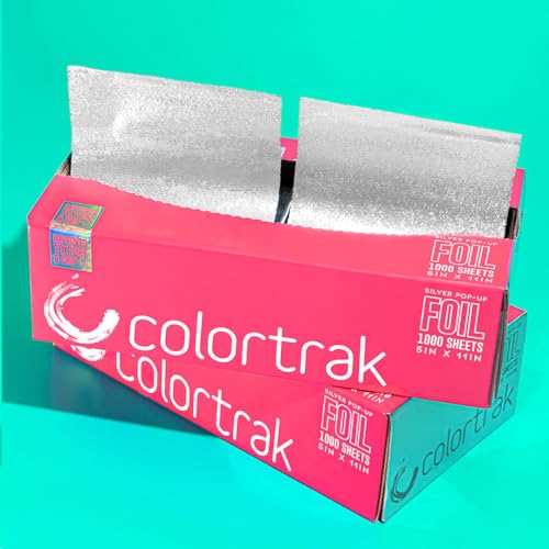 Colortrak Embossed Sheets Silver Aluminum Foil Pop-up Dispenser, 8 Boxes (8000 Pre-cut Sheets) Non-slip Textured Silver 5 x 11 Sheets for Hair Foil Coloring and Highlighting Sheet Applications