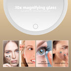 30X Magnifying Mirror with Light, Large 6'' Magnifying Makeup Mirror with Light 30X, Travel Mirror with 30X High Magnification Compact 30X Magnified Mirror with Light, 3 Suction Cup & Adjustable Stand