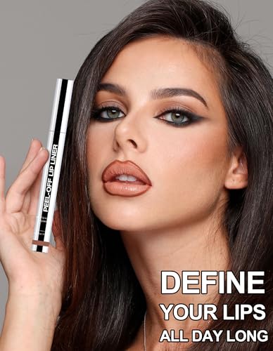 Erinde 3PCS Peel Off Lip Liner Stain, Long Lasting Tattoo Lip Liner with Tweezer, Matte Finish Peel Off Lip Stain, Waterproof Transfer Proof, Non-Stick Cup Nude Lip Lipliner Stain