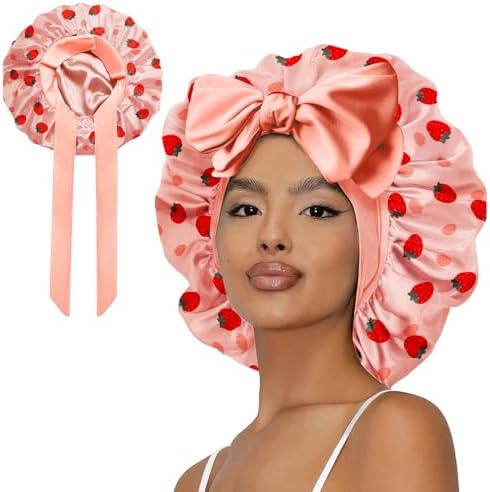 Double Layer Satin Bonnet with Tie Satin Lined Sleep Cap Hair Cover for Women's Curly Natural Hair