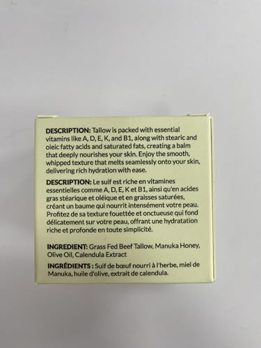 Beef Tallow for Skin, Beef Tallow and Honey Balm, All-Natural Face Body Moisturizer Nourishes and Hydrates the Skin, Grass Fed Whipped Tallow Honey Balm Infused with Raw Wild Honey 2oz