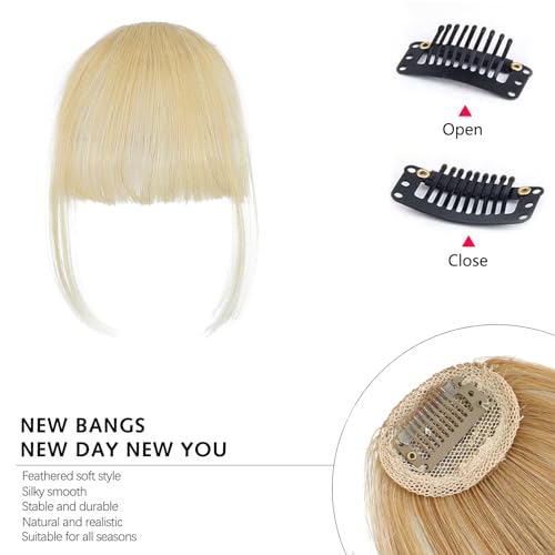 Clip In Bangs-100% Real Human Hair Bangs Clip Blonde Clip On Bangs Hair Extensions Fake Bangs Human Hair Wispy Bangs Hair Clip Fringe With Temples Hairpieces Curved Bangs For Daily Wear