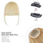 Clip In Bangs-100% Real Human Hair Bangs Clip Blonde Clip On Bangs Hair Extensions Fake Bangs Human Hair Wispy Bangs Hair Clip Fringe With Temples Hairpieces Curved Bangs For Daily Wear