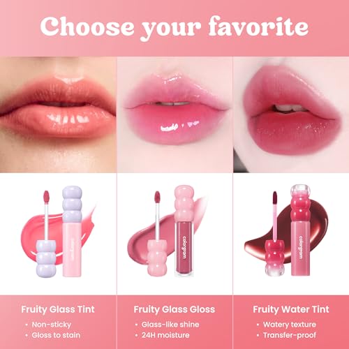 COLORGRAM Fruity Glass Tint 02 Dewy Grapefruit | Korean Long Lasting & Waterproof Lip Stain | Glossy Lip Gloss with Subtle Orange Shade | Buildable, Blendable, Moisturizing, Non-Sticky | 0.11 Oz