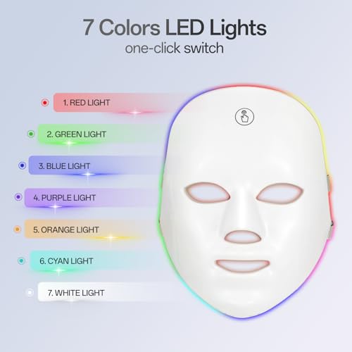 Red Light Mask for Face, 7 Color Red Light Facial Masks, At-Home Facial Care Device, Portable, Cordless, and Rechargeable