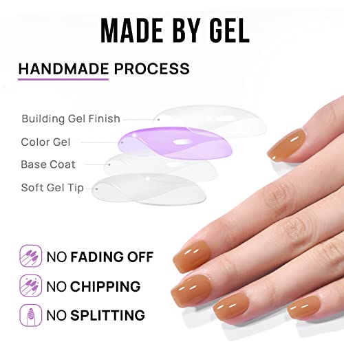 BTArtbox Press On Nails Short - Soft Gel Square Fake Nail with Nail Glue, Semi-Transparent Stick On Nails in 15 Sizes, Pumpkin Pie