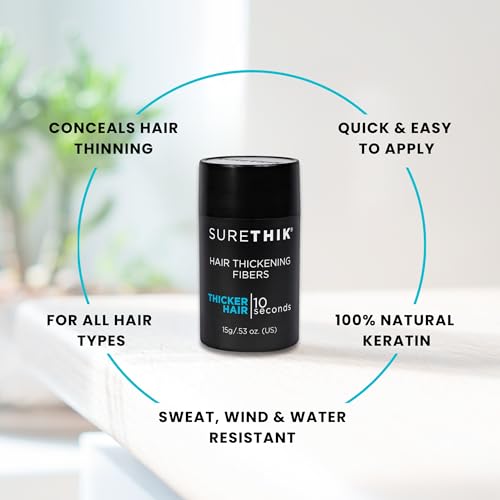 SURETHIK Hair Fibers, 15g (Black), Fills Thinning Hair for Visibly Fuller Look, Conceals Bald Spots, Natural Look, For Men & Women