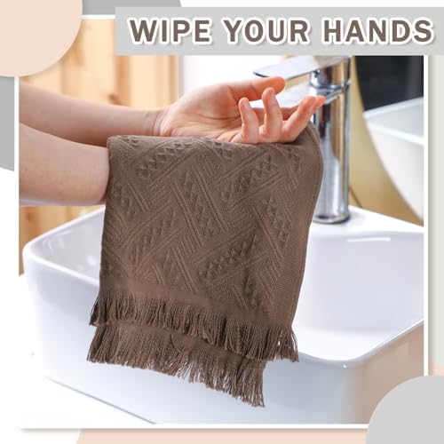 Boho Hand Towels Set of 4 Turkish Cotton 14 x 30 Inch Decorative Absorbent Face Head Towel for Bathroom Kitchen Decor Farmhouse Spa Gym Guest Gift(Beige, Gray, Curry, Pink)