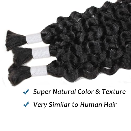 Water Wave Bulk Braiding Hair - 25% Human Hair Mixed Hair For Human Braiding Hair No Weft Curly Bundles 180g (1 Pack—2 Bundles) Boho Braids Wet and Wavy Synthetic Hair Extensions(24 Inch, 1B)