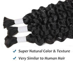 Water Wave Bulk Braiding Hair - 25% Human Hair Mixed Hair For Human Braiding Hair No Weft Curly Bundles 180g (1 Pack—2 Bundles) Boho Braids Wet and Wavy Synthetic Hair Extensions(24 Inch, 1B)
