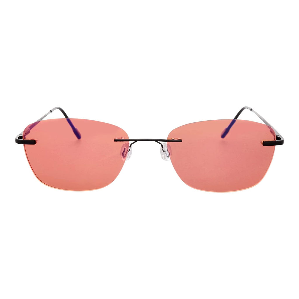 BRADDELL OPTICS FL-41 Rose Tinted Migraine Light Sensitivity Rimless Glasses for Fluorescent LED Glare, Photophobia and Eye Strain (Medium Large)