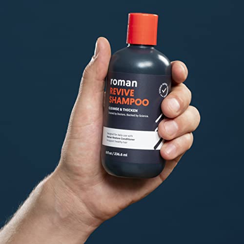 ROMAN Men's Revive Shampoo, Exfoliates & Clarifies with Peppermint, Cleanses for Thicker-Looking Hair, With Saw Palmetto, Pumpkin Seed Oil, Caffeine, Without Sulfates, Parabens, Phthalates, 8 fl oz