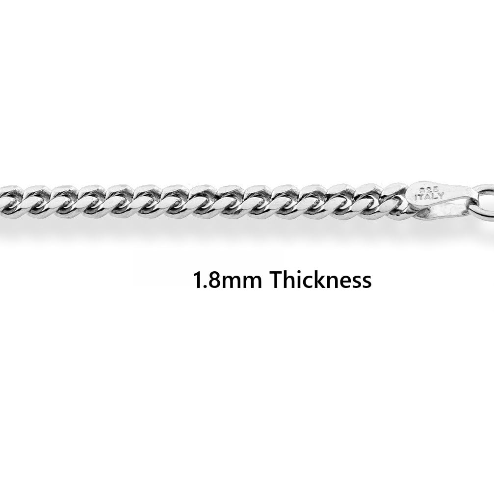 Miabella Italian 925 Sterling Silver Thick Solid Cuban Link Curb Chain Bracelet for Men, 3.2mm, 5mm, 7mm Made in Italy (3.2mm, 7.5, Inches)