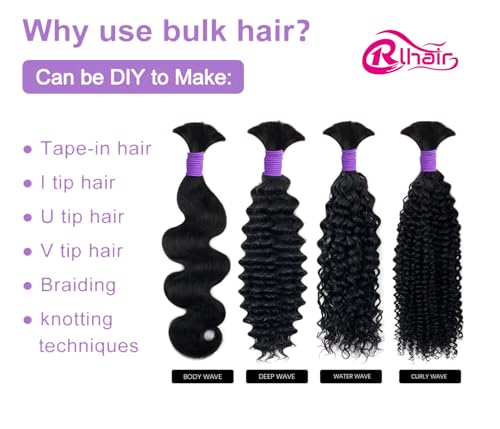 Human Braiding Hair Deep Wave Bulk Human Hair Braiding Hair Boho Hair For Braiding No Weft 100g (1Pack-2Bundles) 100% Human Hair Micro Braiding Hair For Bohe Braids (16inch, Natural Black)