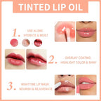 Hydrating Lip Glow Oil - 2PCS Tinted Moisturizing Lip Gloss Plumping Long-Lasting Shiny Fruit Flavor Lip Stain, 0.10 Fl Oz (Raspberry&Peony)