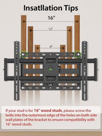 USX Mount Full Motion TV Wall Mount for Most 42-86 inch Flat Screen/LED/4K, TV Mount Bracket Dual Swivel Articulating Tilt 6 Arms, Fits 8” 12” 16" Wood Studs,Max VESA 600x400mm, Holds up to 132lbs