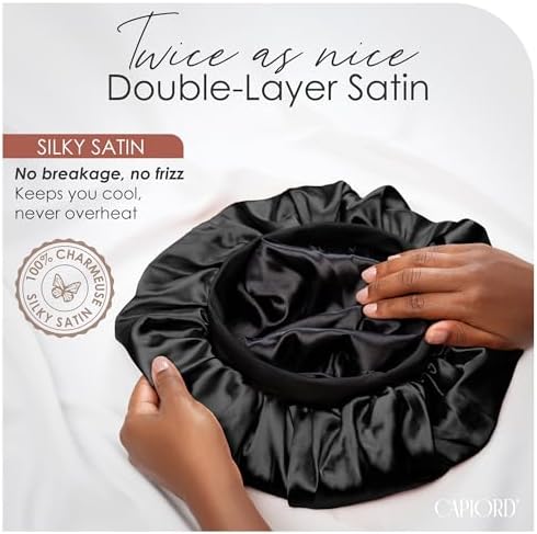 Satin Bonnet Adjustable Sleeping Silk Bonnet Black Women Men Double Layer Satin Silk Sleep Cap Hair Wrap Large Curly Hair